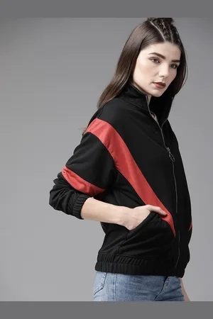 Roadster Women Black & Red Colourblocked Sweatshirt