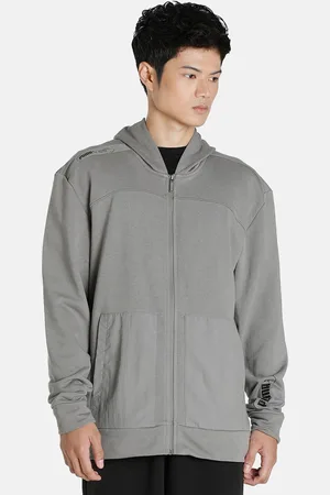 PUMA Men Grey Hooded Cotton Sporty Track Jacket
