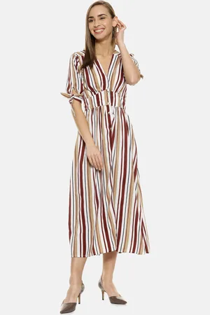Campus Women Multicoloured Striped Wrap Dress