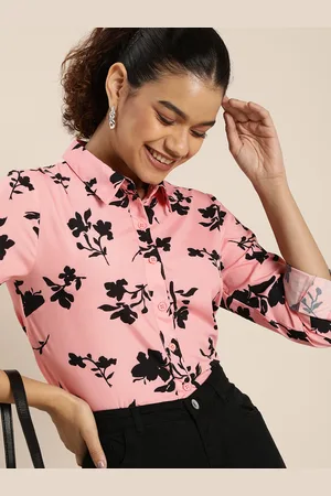 Invictus Women Pink Regular Fit Floral Opaque Printed Casual Crop Shirt