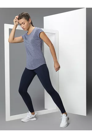 PUMA Women Navy Blue & White Performance Heather Cat Training Tee