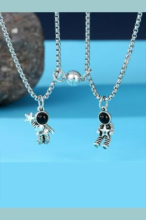 EL REGALO Unisex Silver-Toned & Black Set of 2 Chain Necklace