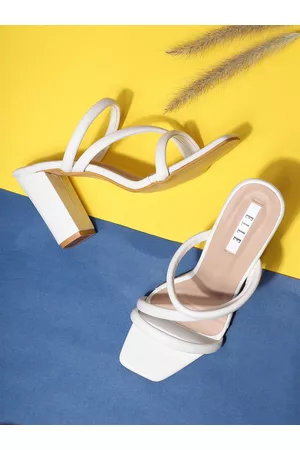 Elle White Solid Block Heel Sandals