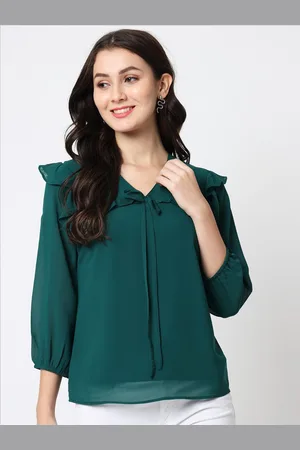 CHARMGAL Green Crepe V-Neck Top