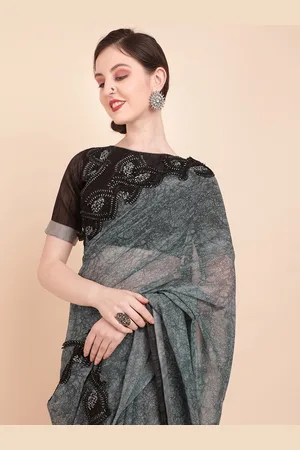 Sangria Grey & Black Tie and Dye Sequinned Pure Georgette Saree