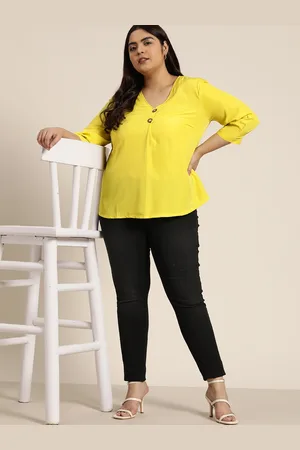 Sztori Women Plus Size Yellow Solid Top