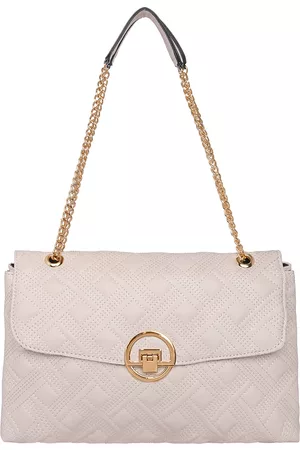 Accessorize London Women's Oversized White Ayda Quilted Adjustable Shoulder  Sling Bag