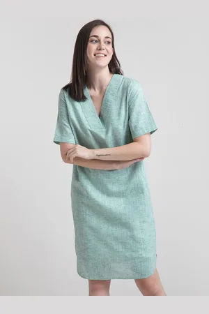 FableStreet Women Green Solid A-Line Dress