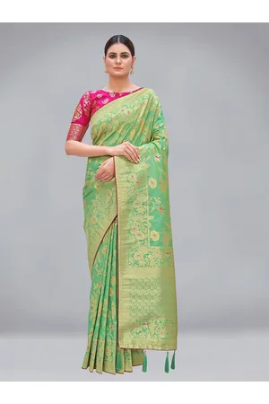 MONJOLIKA FASHION Green & Pink Ethnic Motifs Pure Silk Banarasi Saree