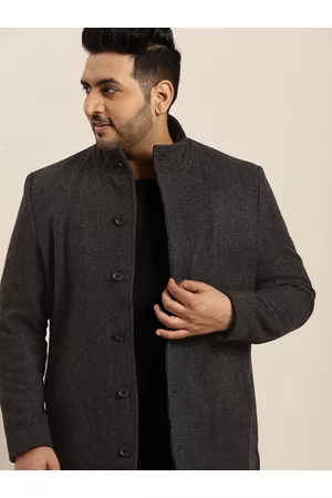 Sztori Men Plus Size Charcoal Black Solid Overcoat
