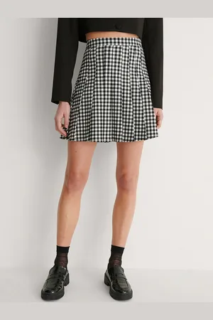 NA-KD Women Black & White Checked A-Line Skirt