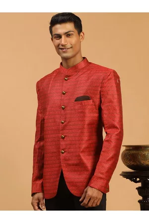 Vastramay Men Maroon Self Design Bandhgala Jodhpuri Blazer