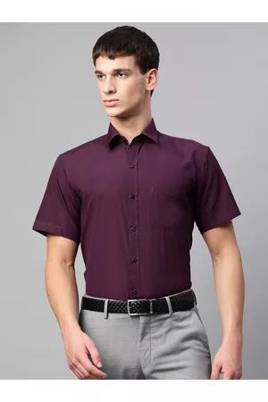 English Navy Men Aubergine Polyester Slim Fit Solid Formal Shirt