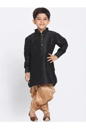 Vastramay Boys Black Solid Regular Silk Blend Kurta with Dhoti Pants
