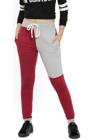 Campus Women Red & Grey Colourblocked Joggers