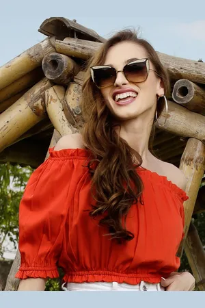 Sera Red Off-Shoulder Crepe Bardot Crop Top