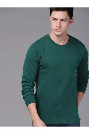 WROGN Men Teal Green Solid Pullover Sweater