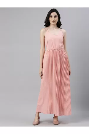 Campus Pink Accordian Pleated Pure Cotton Maxi Dress