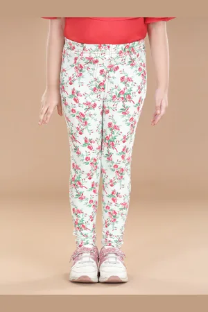 StyleStone Girls Red & White Printed Cotton Jeggings