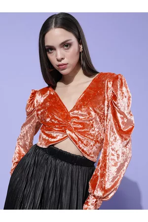 marie claire Women Attractive Peach Solid Velvet Top
