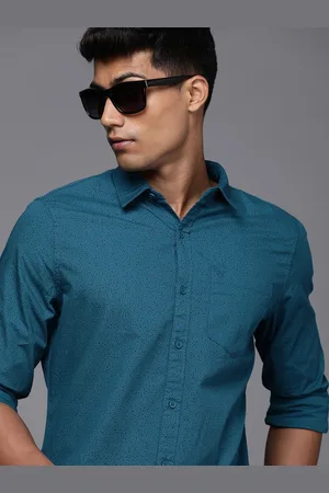 WROGN Men Teal Blue Slim Fit Printed Casual Shirt