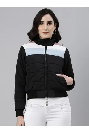Campus Women Black & White Colourblocked Windcheater Bomber Jacket