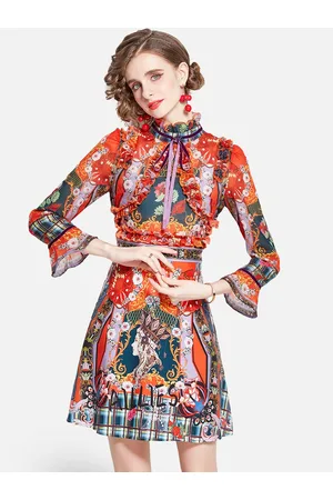 JC Collection Women Orange & Navy Blue Printed Mini Dress