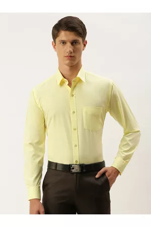 English Navy Men Yellow Slim Fit Solid Formal Shirt