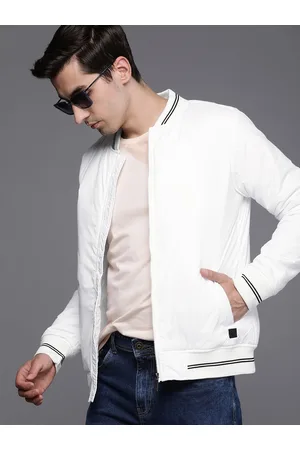WROGN Men White Slim Fit Solid Varsity Jacket