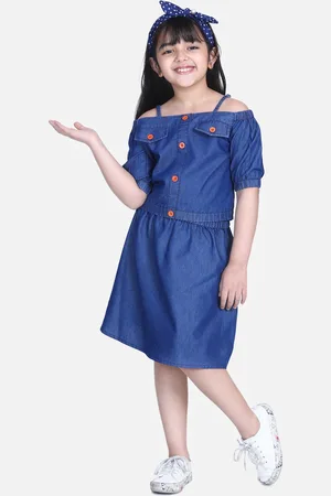 StyleStone Girls Navy Blue Solid Top with Skirt