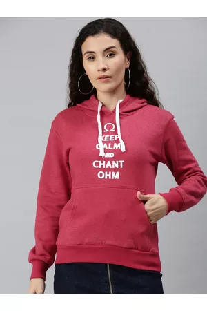 Campus Women Red Printed Hooded Pullover Sweatshirt