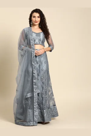 Shaily Retails Grey Semi-Stitched Lehenga & Blouse with Dupatta
