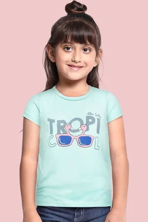 Allen Solly Girls Sea Green Floral Printed Pure Cotton T-shirt