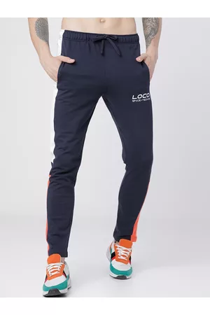 LocoMotive Men Navy Blue & White Solid Slim-Fit Track Pants