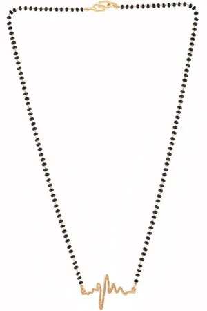 Efulgenz Gold-Toned & Black Beaded Lifeline Pulse Pendant Gold-Plated Mangalsutra