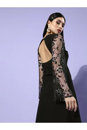 ATHENA Women Black Embellished Sheer Dress