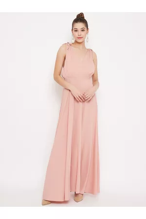 Berrylush Women Pink Solid Low Back Maxi Dress
