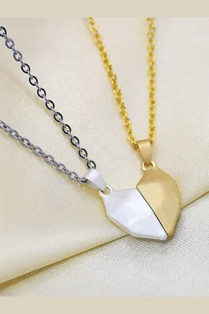 EL REGALO Unisex Silver-Toned & Gold-Toned Magnetised Couple Heart Necklace