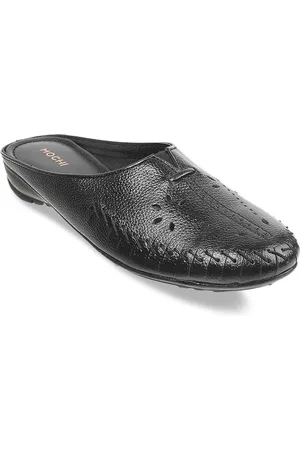 All Things Mochi Women Black Mules with Laser Cuts Flats