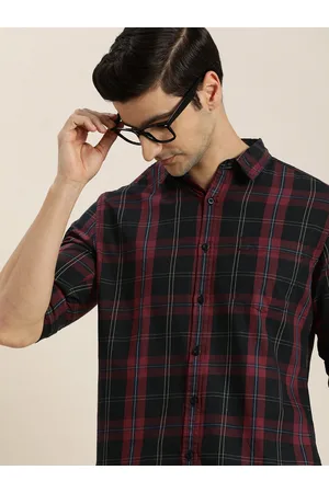 Moda Rapido Men Black & Maroon Slim Fit Checked Pure Cotton Casual Shirt