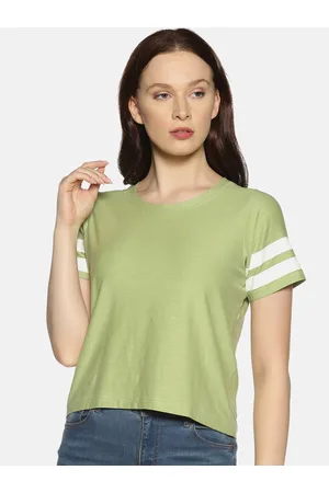 Campus Green Regular Crop Cotton Top