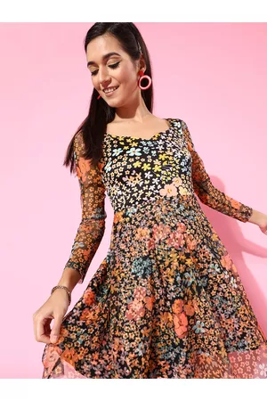 KASSUALLY Women Striking Multi Floral Sweetheart Neck Dress
