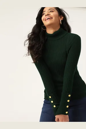 DressBerry Women Green Ribbed Pullover