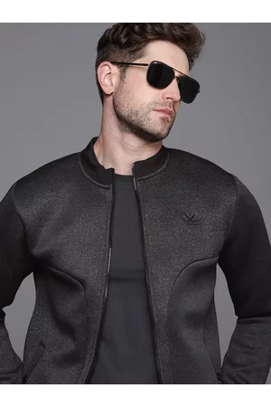 WROGN Men Charcoal Grey Solid Bomber Jacket