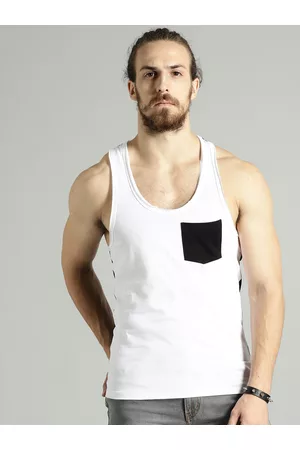 Roadster Time Travlr Men White Sleveless Pure Cotton T-shirt with Raw Edges