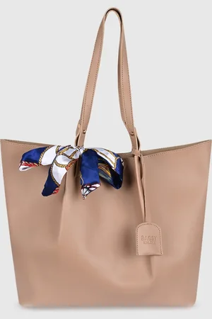 Bagsy Malone Beige PU Structured Tote Bag with Bow Detail