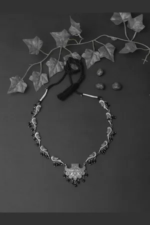 Adwitiya Collection Silver & Black Brass Silver-Plated Oxidised Necklace