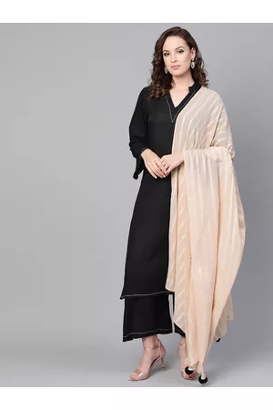 IDALIA Women Black Solid Kurta with Palazzos & Dupatta