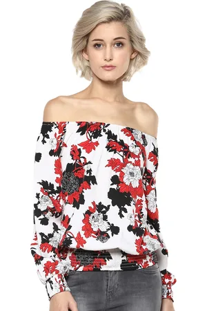 Harpa Women Off-White Floral Print Bardot Top