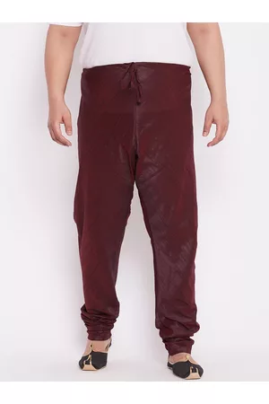 Vastramay Men Plus Size Burgundy Silk Blend Slim-Fit Pyjamas